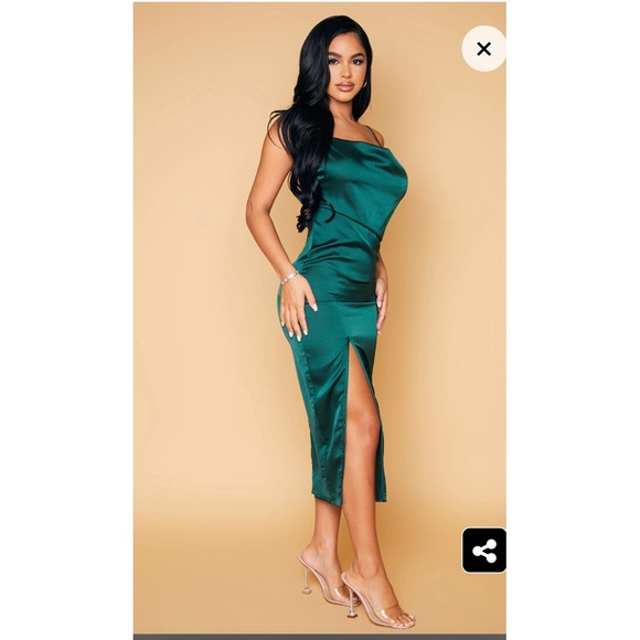 NWT Petite emerald green strappy satin cowl midi dress pretty little thing PLT - Picture 3 of 10